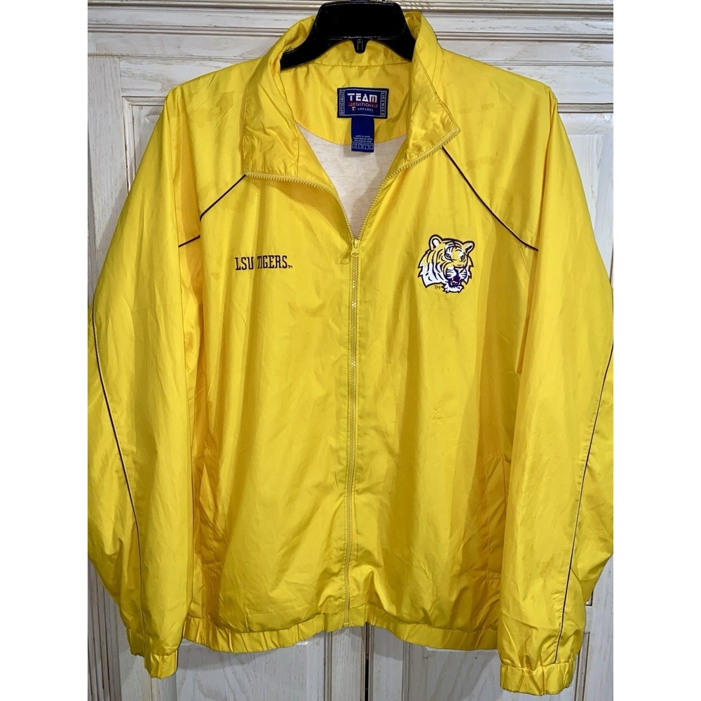 Vintage LSU Tigers XL Full Zip Windbreaker Jacket Team Apparel Y2K Gold